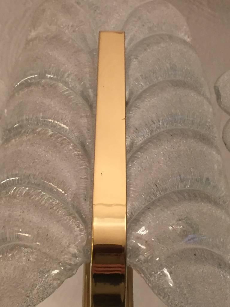 Lampadario in ottone con foglie di vetro di Carl Fagerlund di Orrefors, anni '50 in vendita 1