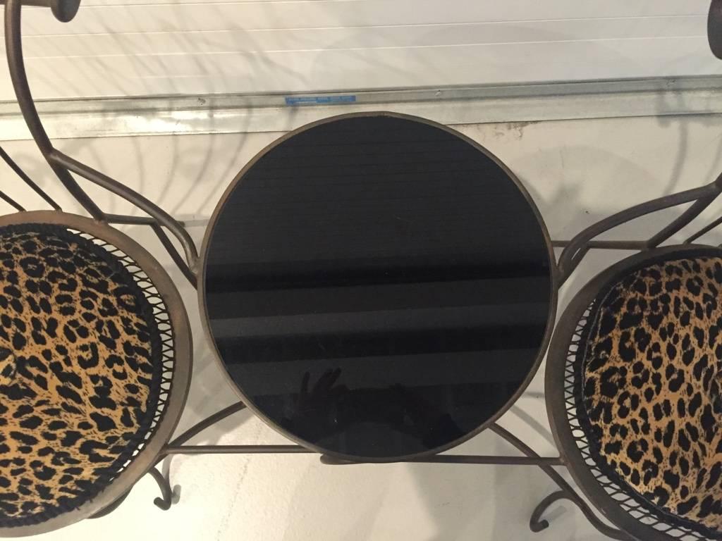Tea Table with Two Chairs Having Leopard Print Cushions and Marble Top In Excellent Condition For Sale In North Bergen, NJ