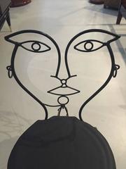 Six Metal Mid-Century Cafe Chairs with Male and Female Faces