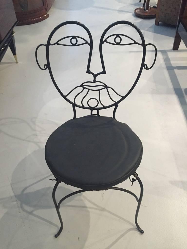 Mid-Century Modern Six Metal Mid-Century Cafe Chairs with Male and Female Faces