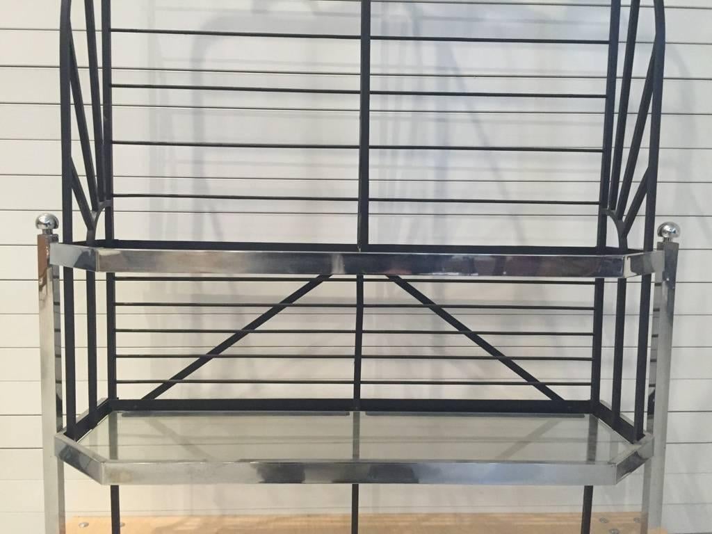 20th Century French Chrome and Glass Bakers Rack For Sale