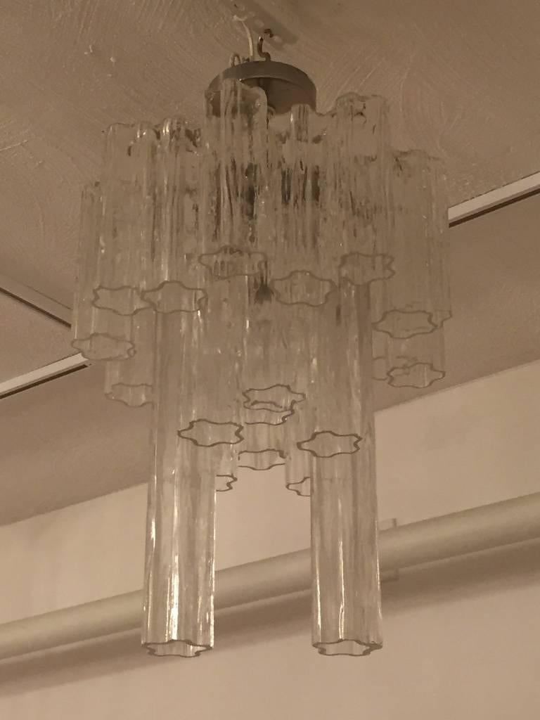 Mid-Century Modern Round Mid-Century Italian Tronchi Glass Chandelier For Sale