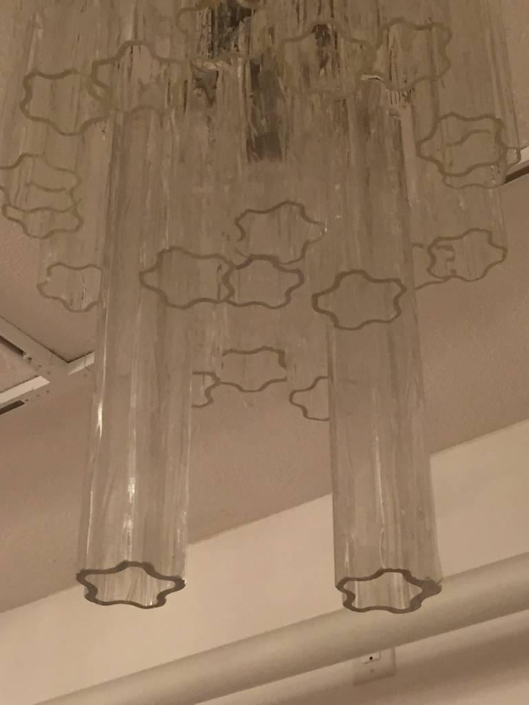 Round Mid-Century Italian Tronchi Glass Chandelier In Excellent Condition For Sale In North Bergen, NJ