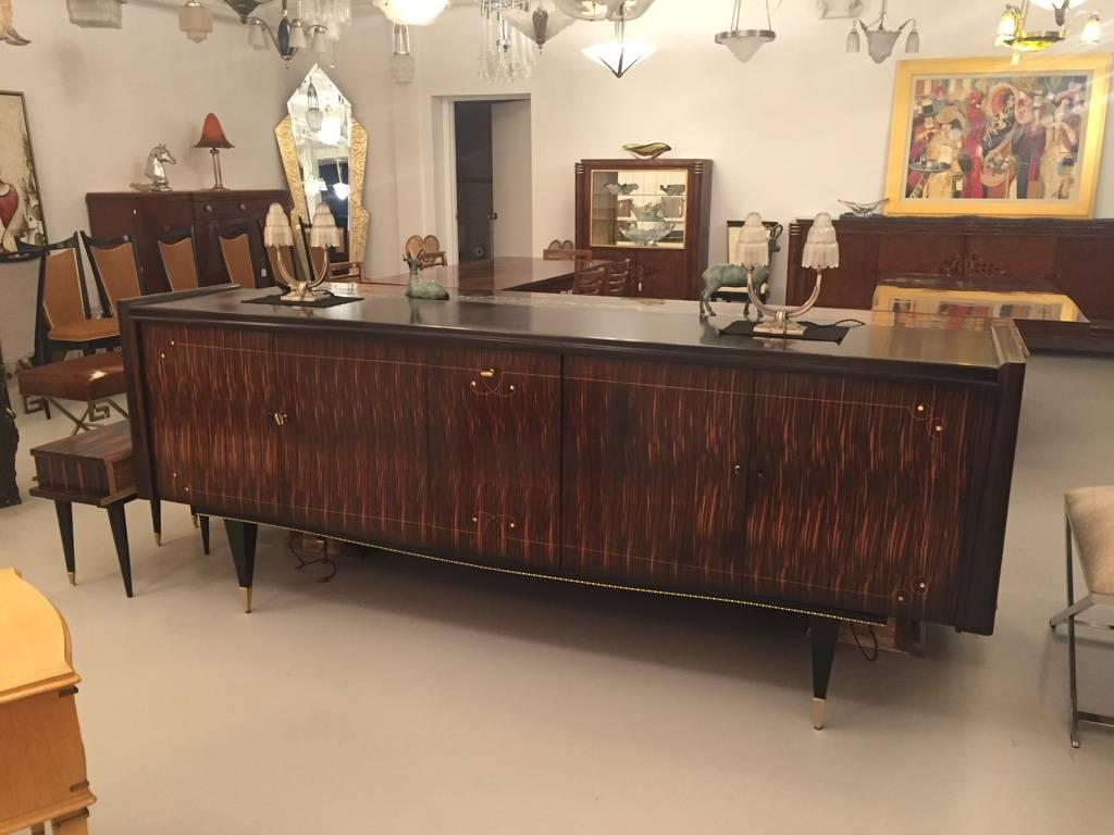 French Art Deco Macassar Ebony Mother-of-Pearl Buffet with Center Dry Bar 6