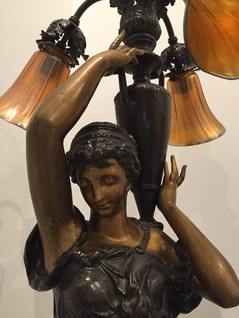Stunning Pair of Two French Bronze Ladies 'Torchere' Floor Lamps 1