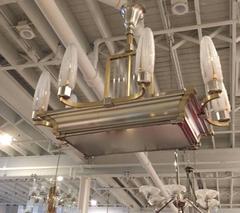 French Art Deco Brass and Nickel Chandelier
