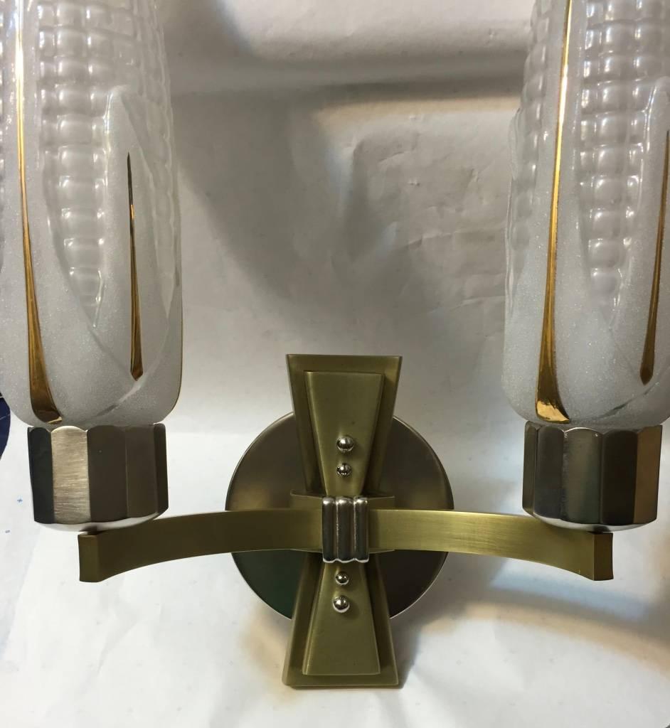 Pair of French Art Deco Brass and Nickel Sconces In Excellent Condition In North Bergen, NJ