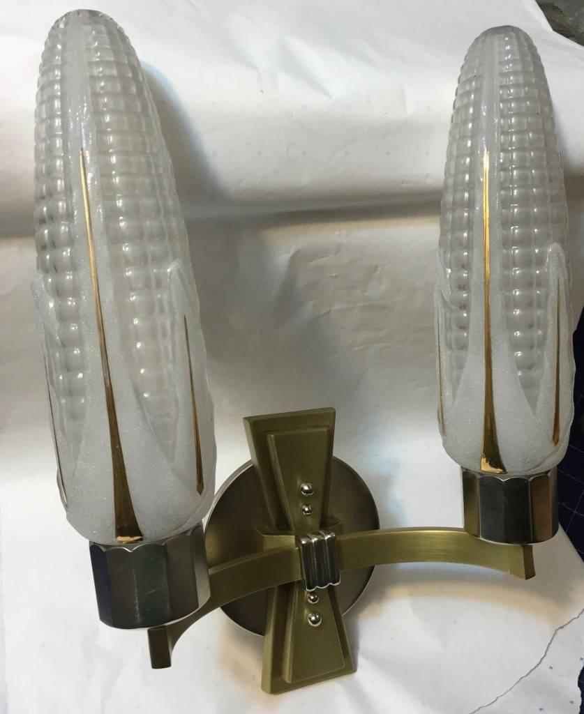Mid-20th Century Pair of French Art Deco Brass and Nickel Sconces