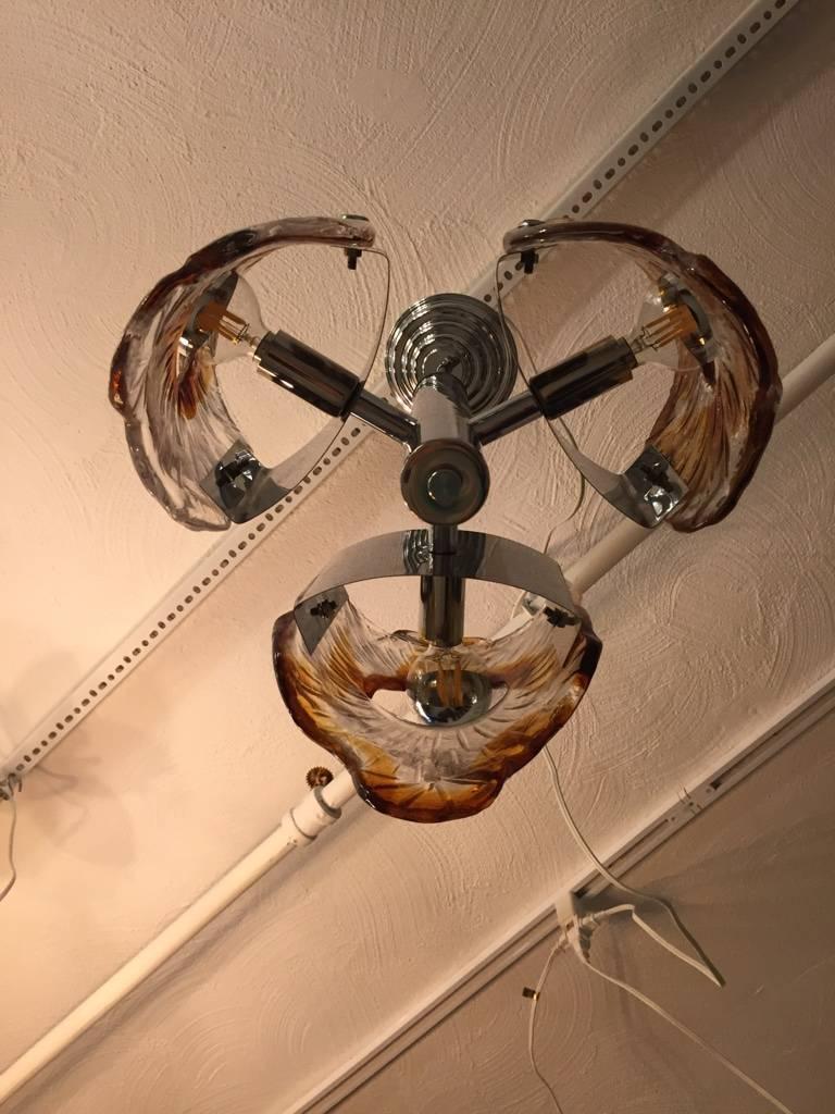 Italian Mid-Century Murano Chrome Chandelier by Mazzega In Excellent Condition For Sale In North Bergen, NJ