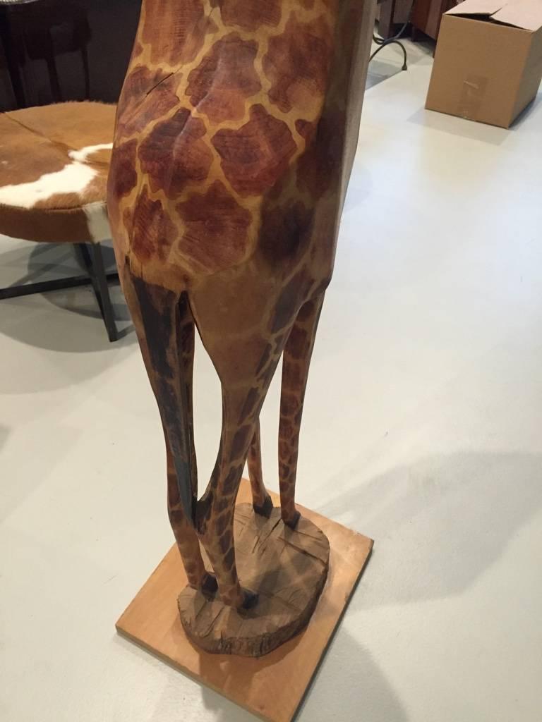 Tall Hand-Carved Wood Standing Giraffe 2