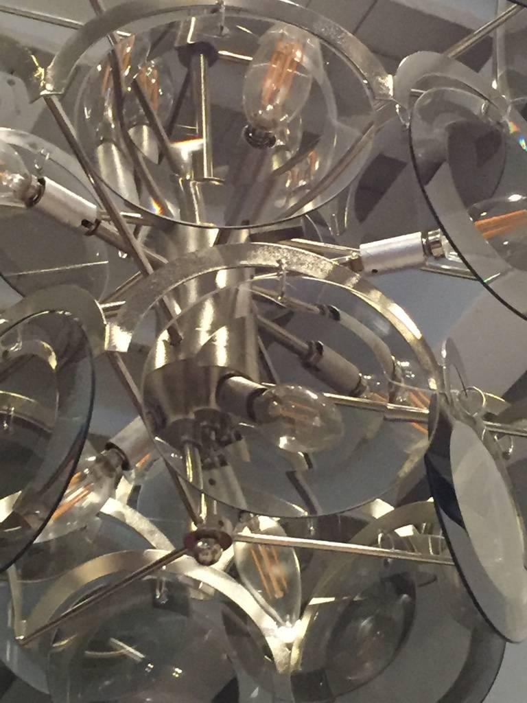 Mid-Century Modern Italian Mid-Century Vistosi Glass Disks Chandelier For Sale