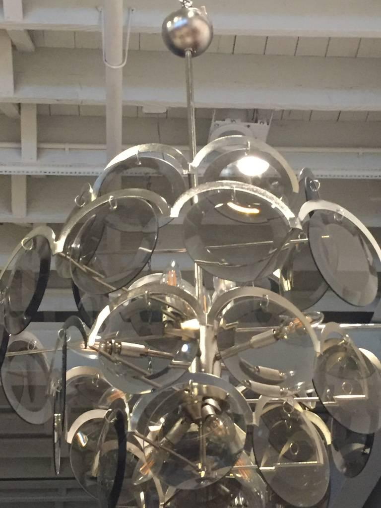 Italian Mid-Century Vistosi Glass Disks Chandelier For Sale 3