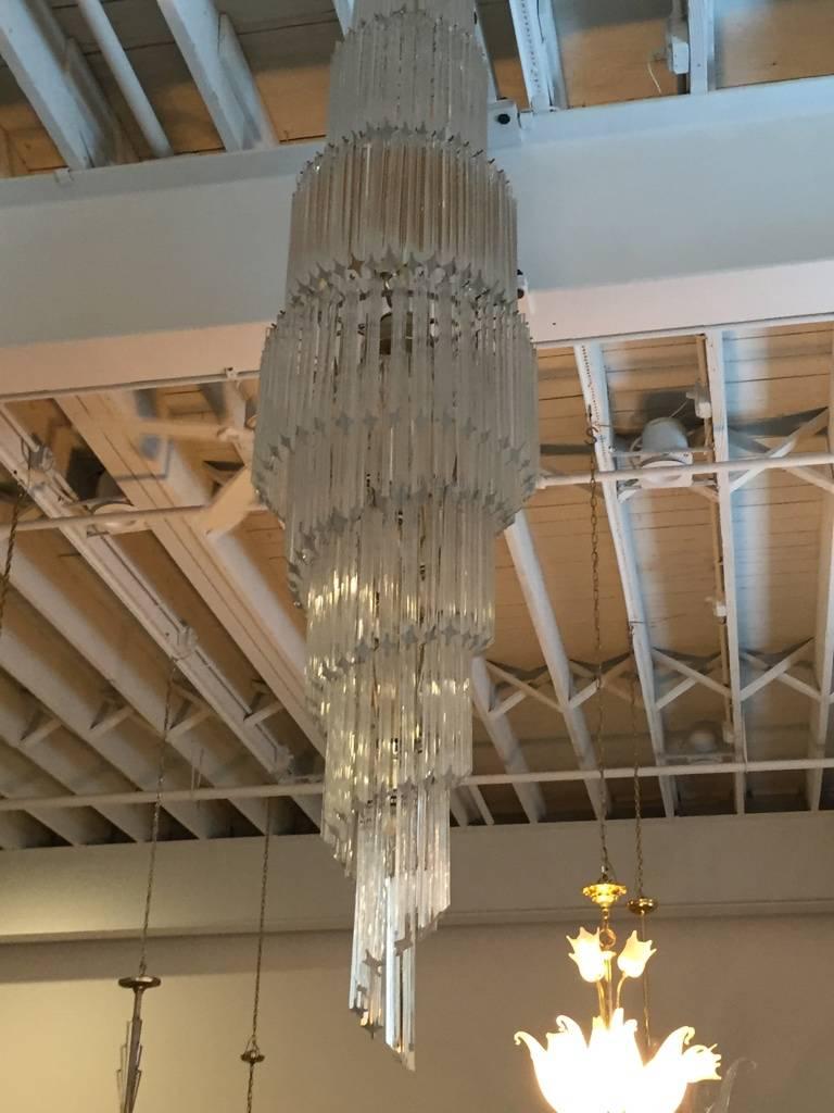 Mid-Century Italian Murano Spiral Glass Chandelier by Camer In Excellent Condition In North Bergen, NJ