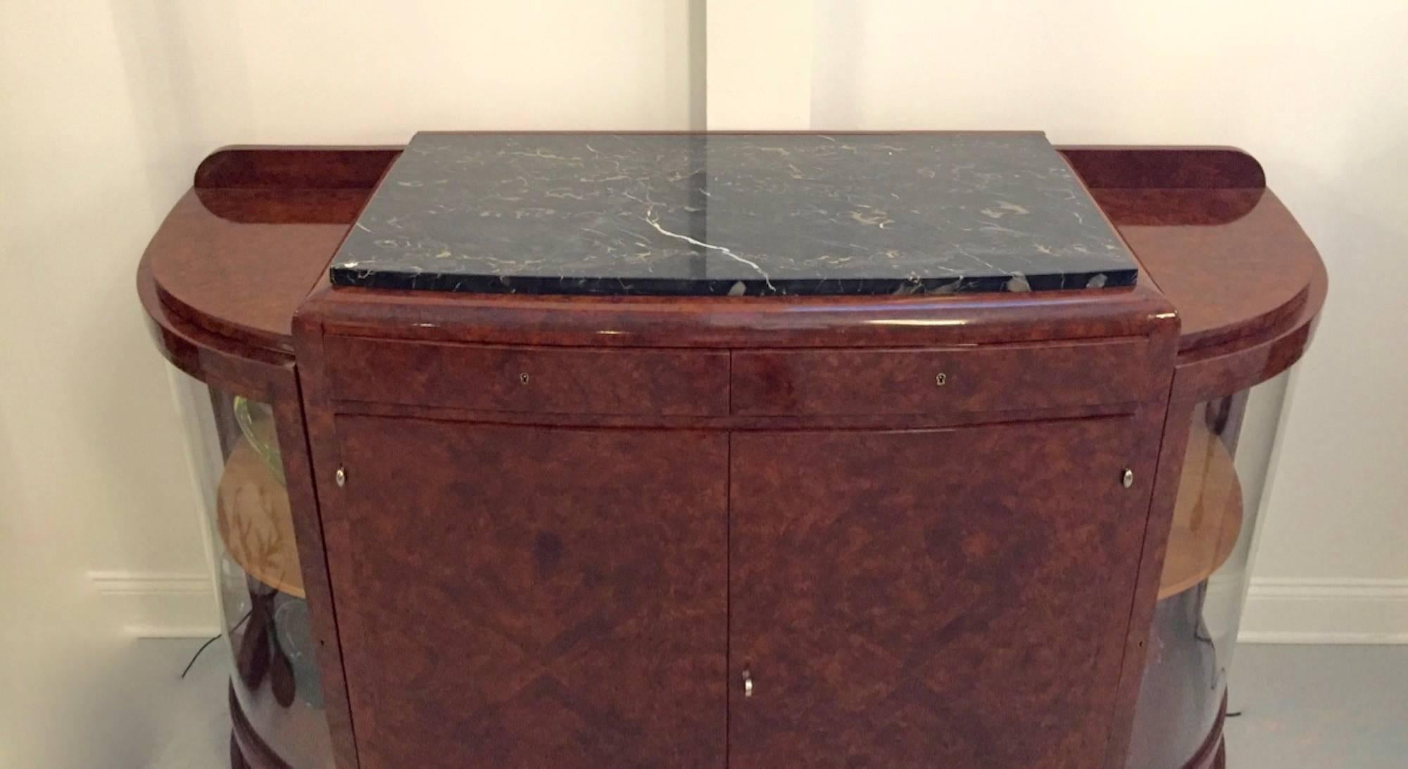 French Art Deco Buffet with Portoro Marble Top In Excellent Condition For Sale In North Bergen, NJ