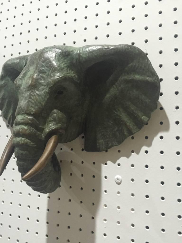 Pair of Bronze Elephant Heads In Excellent Condition For Sale In North Bergen, NJ