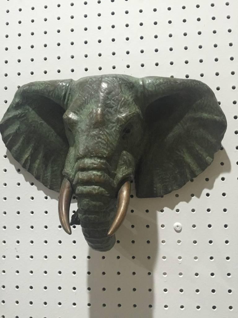 Late 20th Century Pair of Bronze Elephant Heads For Sale