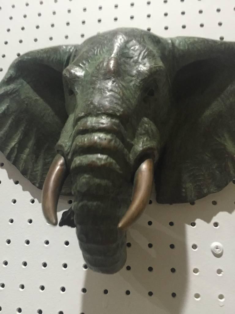 Pair of Bronze Elephant Heads For Sale 1