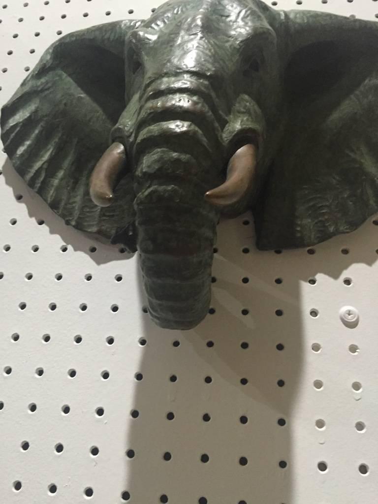 Pair of Bronze Elephant Heads For Sale 2