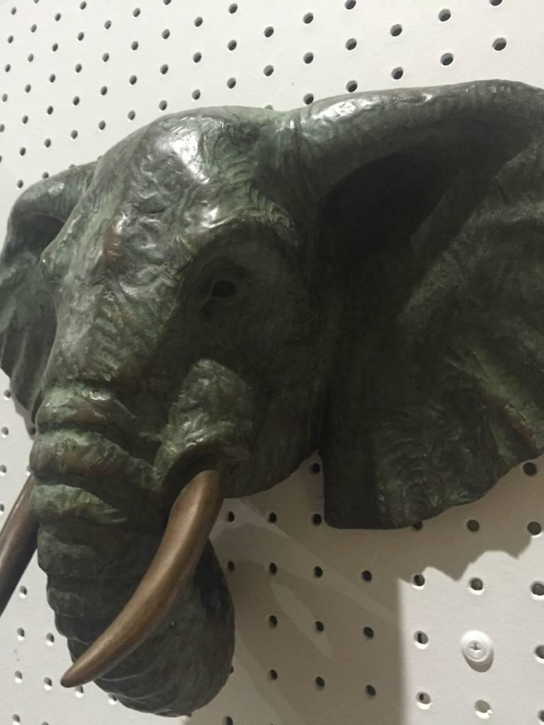 Pair of Bronze Elephant Heads For Sale 3