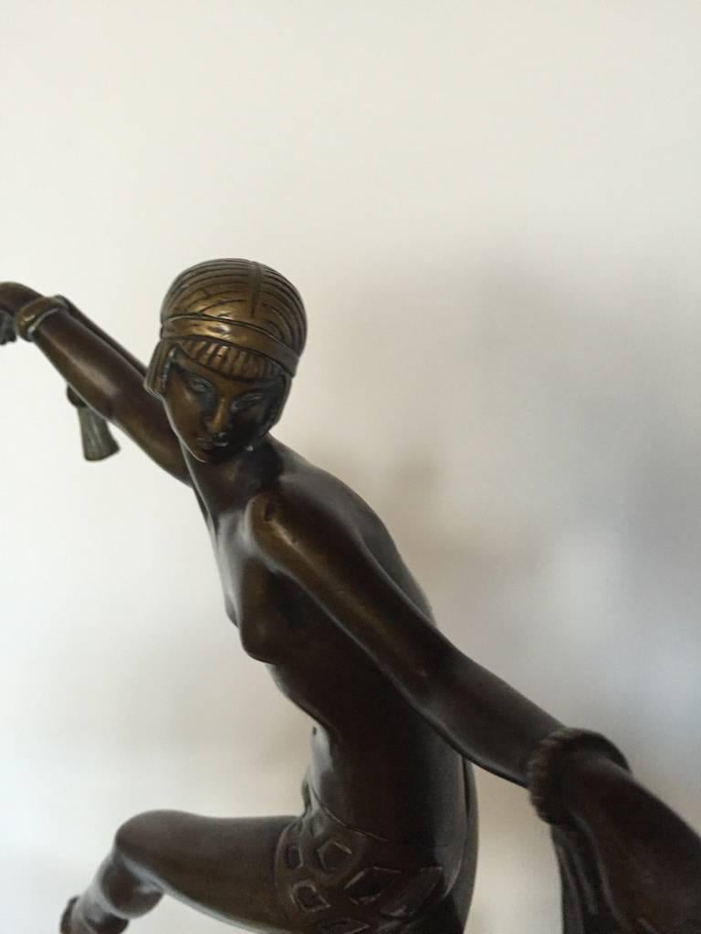 Original Art Deco Nackter Schal Tänzerin Bronze signiert Fanny Rozet, um 1920 im Angebot 1