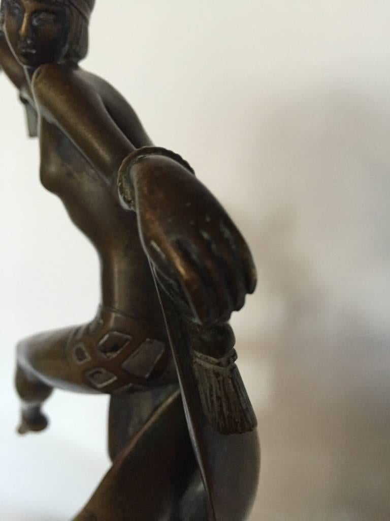 Early 20th Century Original Art Deco Nude Scarf Dancer Bronze Signed Fanny Rozet, circa 1920 For Sale