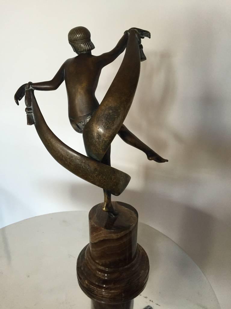 Original Art Deco Nude Scarf Dancer Bronze Signed Fanny Rozet, circa 1920 For Sale 1
