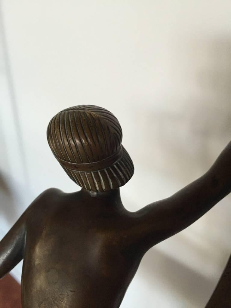 Original Art Deco Nude Scarf Dancer Bronze Signed Fanny Rozet, circa 1920 For Sale 2