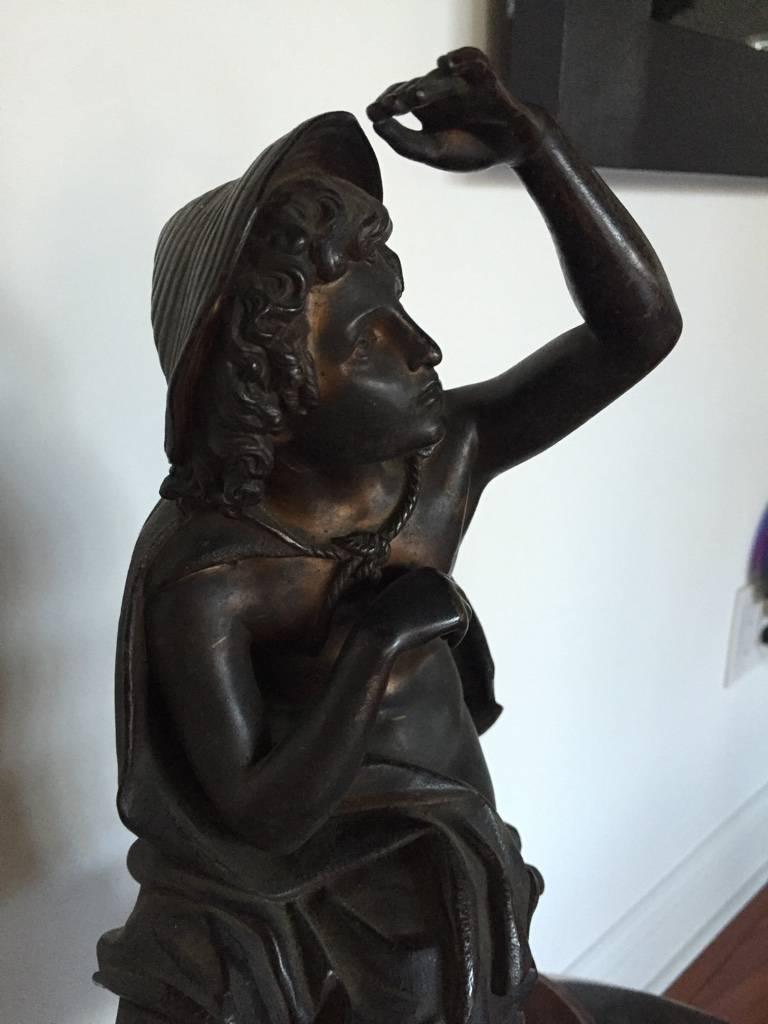 19th Century Signed Bronze of Seated Man Figure For Sale 4