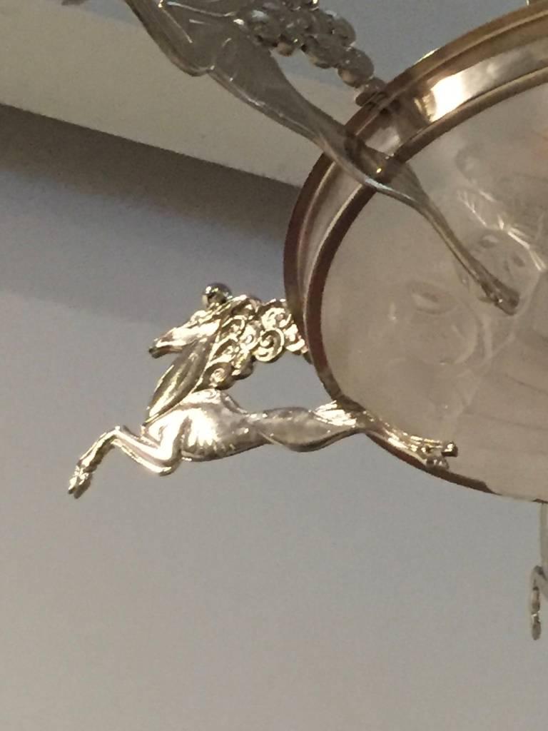 Mid-20th Century French Art Deco Chandelier Signed by Degue with Mythical Horses For Sale