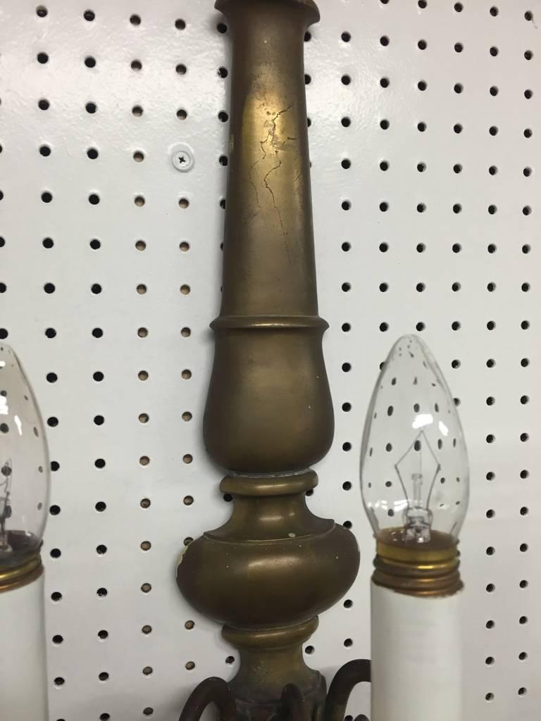 Pair of Williamsburg Style Brass Electrified Sconces  For Sale 2