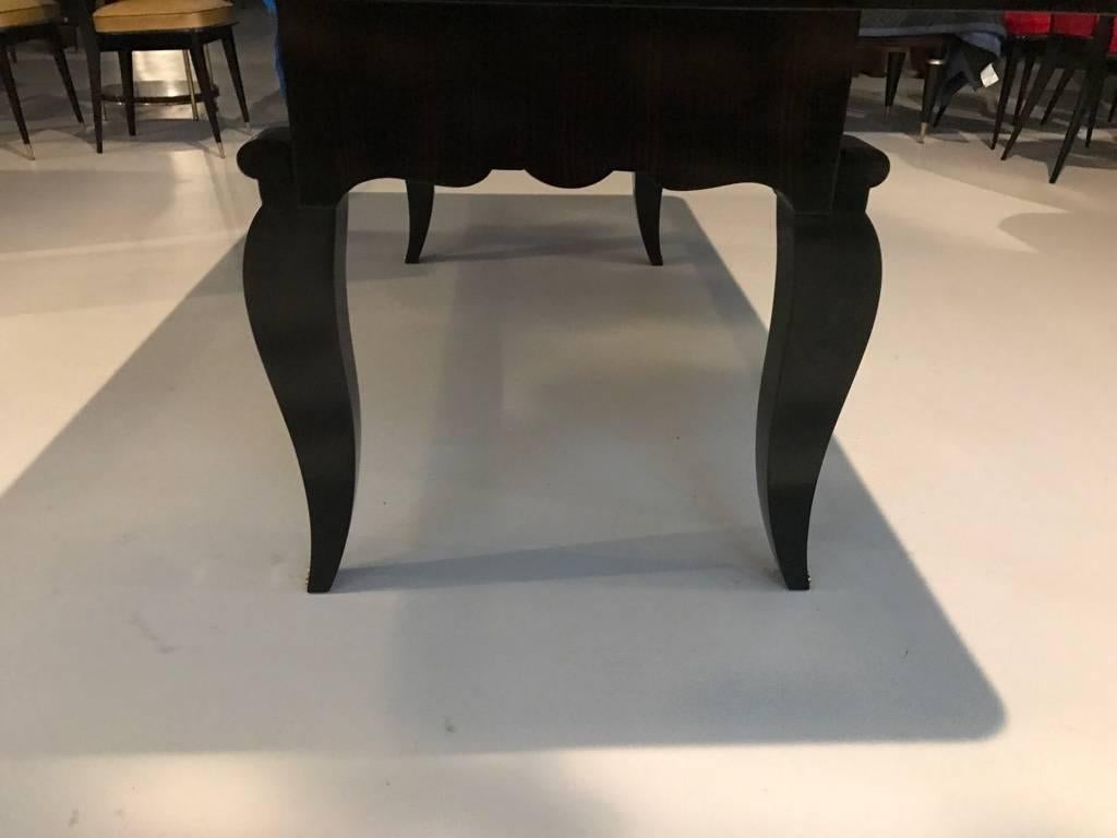 20th Century French Art Deco Dining Table With Brass Hardware and Spectacular Inlay For Sale