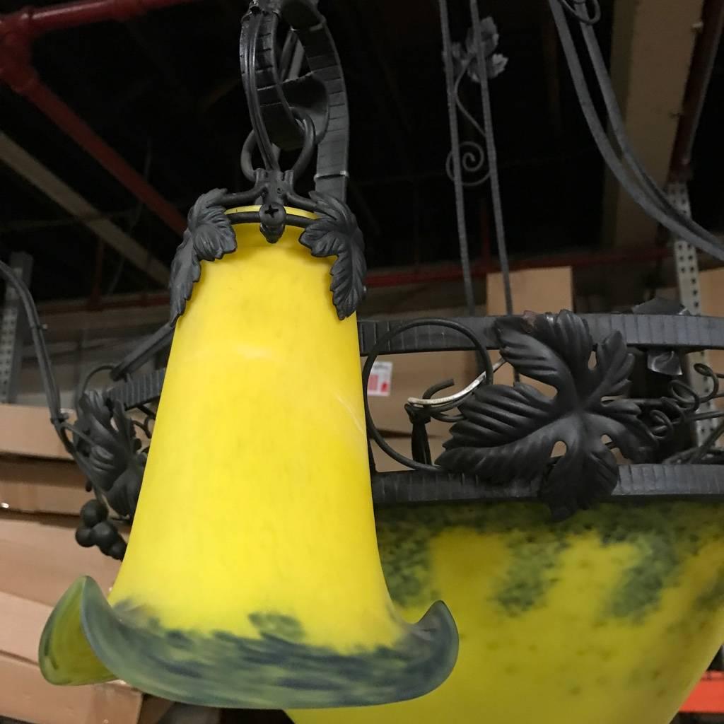 French Art Deco Yellow and Black Chandelier 1