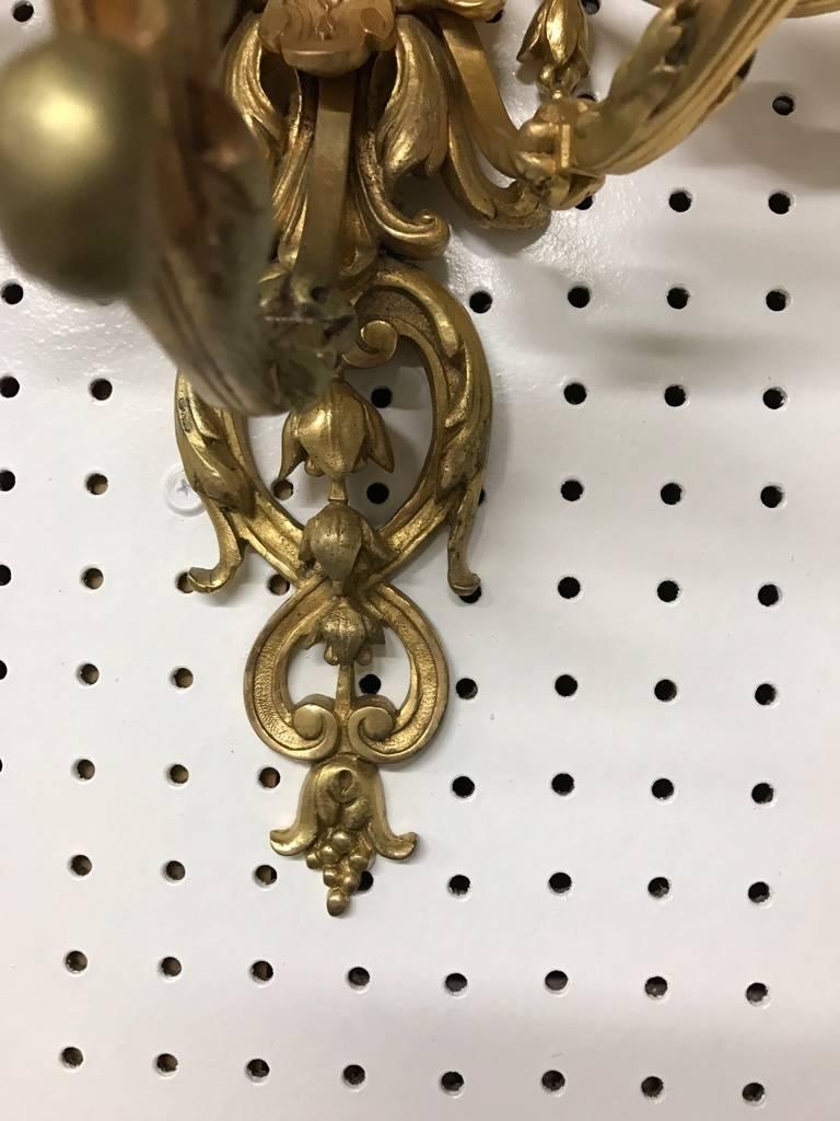 Pair of Five-Light Brass Candelabra Sconces For Sale 2