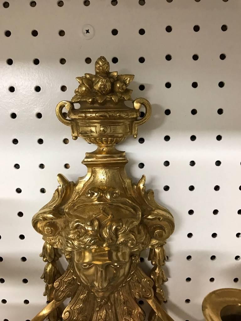 Pair of Five-Light Brass Candelabra Sconces For Sale 3