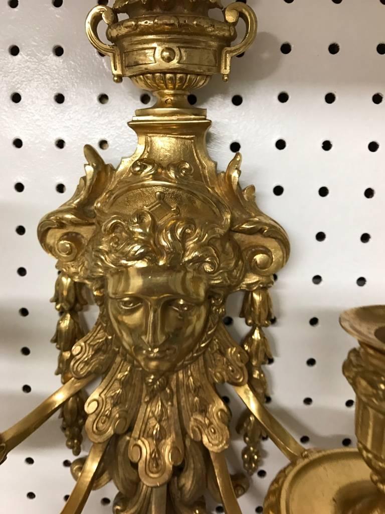 Pair of Five-Light Brass Candelabra Sconces For Sale 4