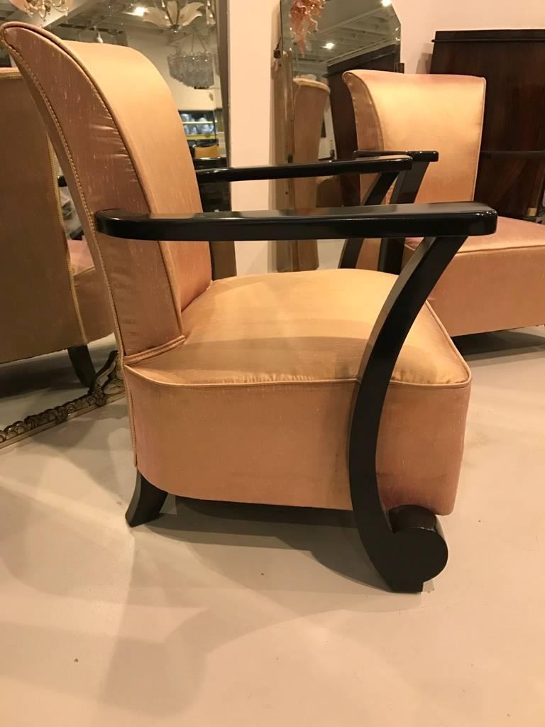Pair of French Art Deco Ebony Lacquered Club Chairs 3