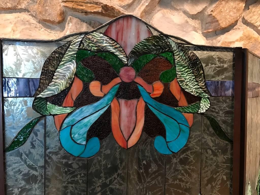 20th Century Stained Glass Fire Screen