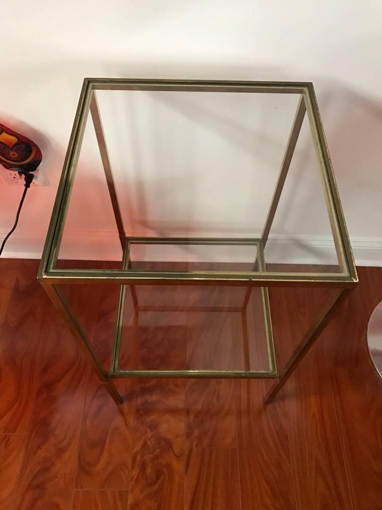 Mid-Century Modern Brass and Glass Side Table In Excellent Condition In North Bergen, NJ