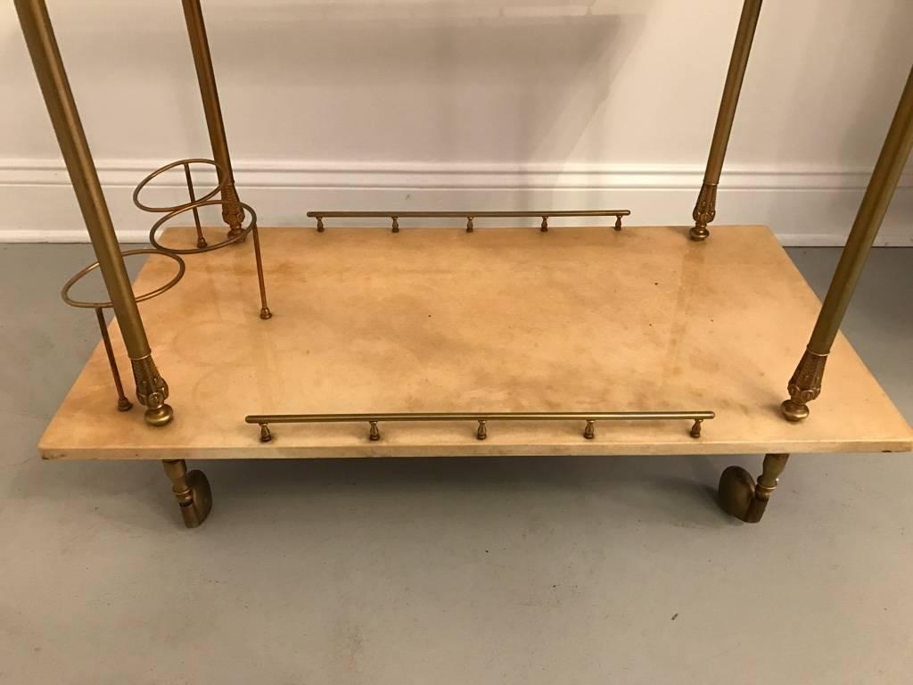 Aldo Tura Brass and Parchment Bar Cart 1