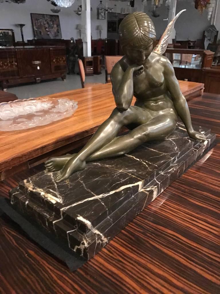 20th Century Signed French Art Deco Bronze Sculpture of Nude Seated Female For Sale