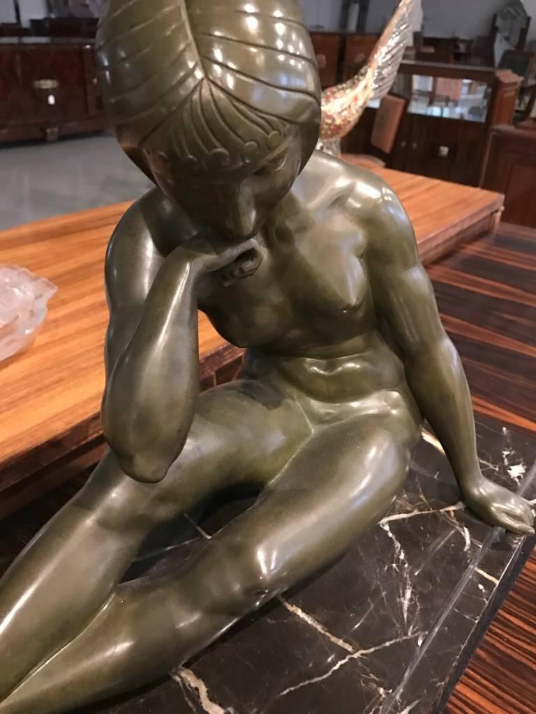 Signed French Art Deco Bronze Sculpture of Nude Seated Female For Sale 1