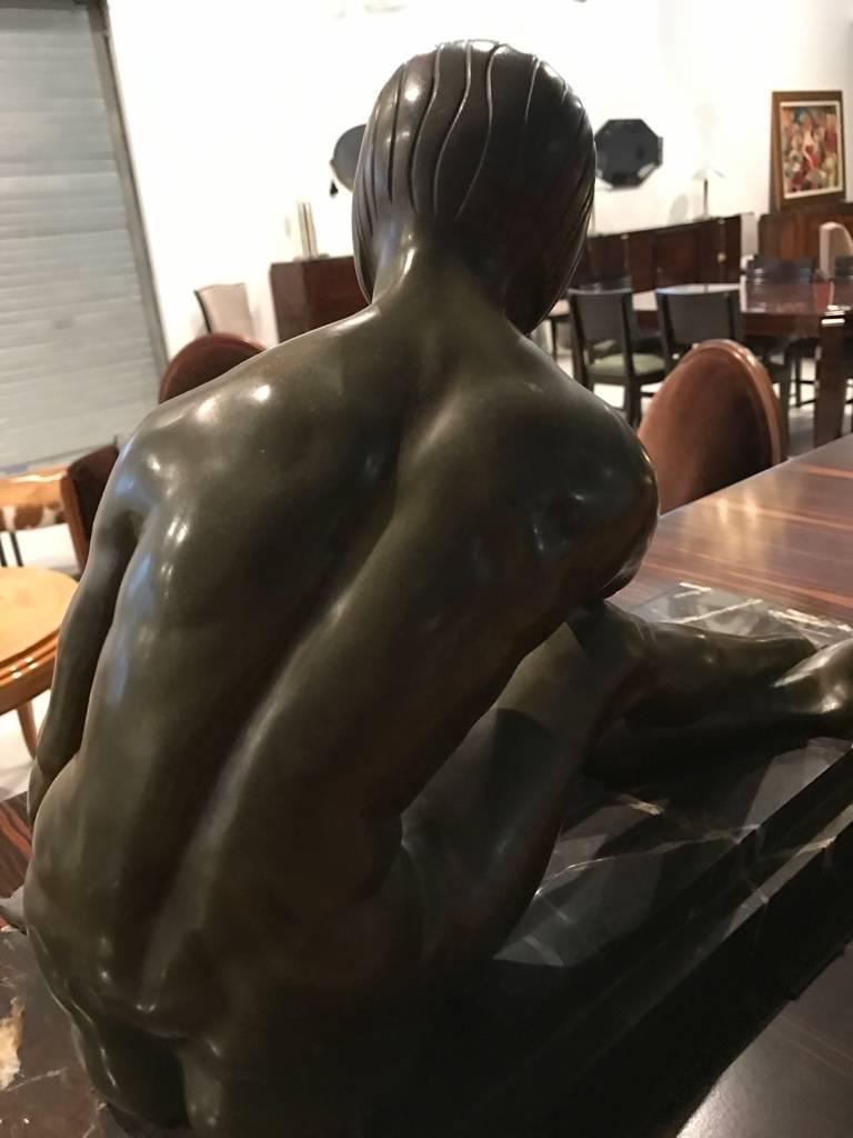 Signed French Art Deco Bronze Sculpture of Nude Seated Female For Sale 4