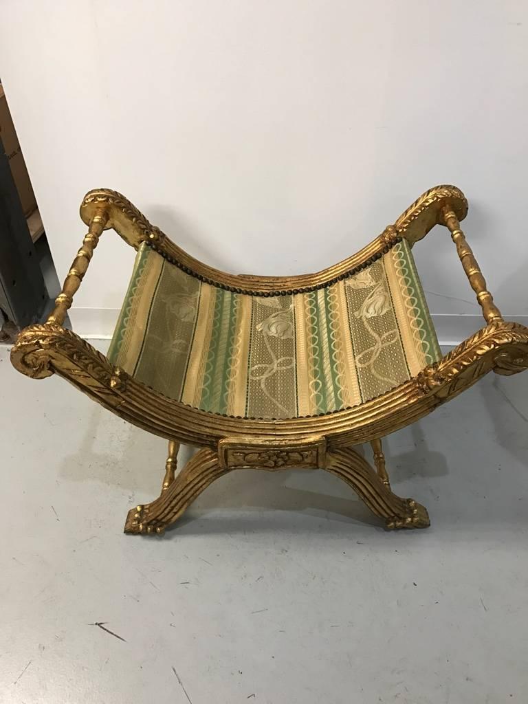 Giltwood Bench with Pillow and Nailheads For Sale 2