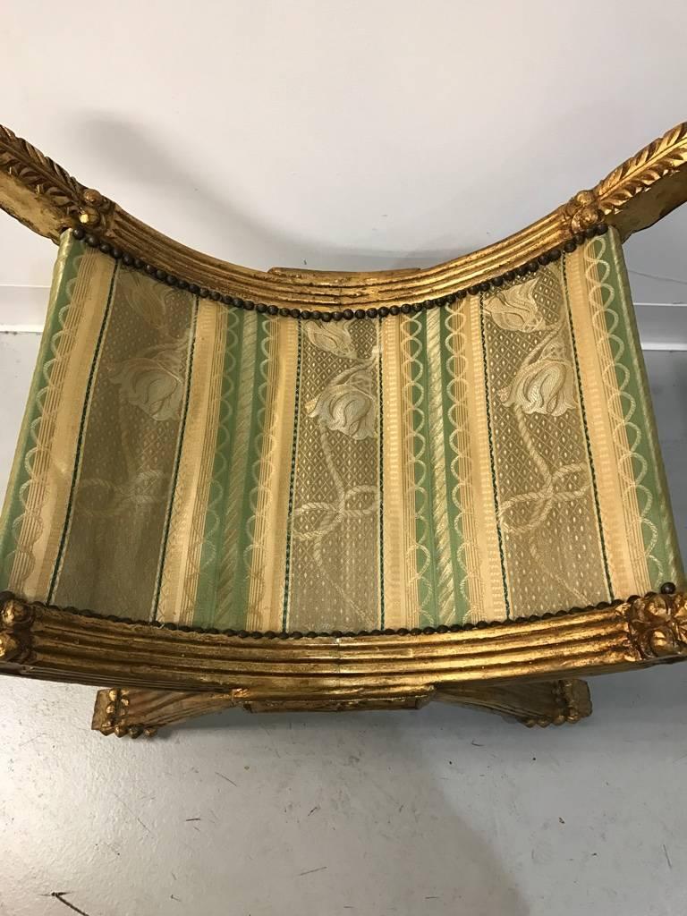 Giltwood Bench with Pillow and Nailheads For Sale 3