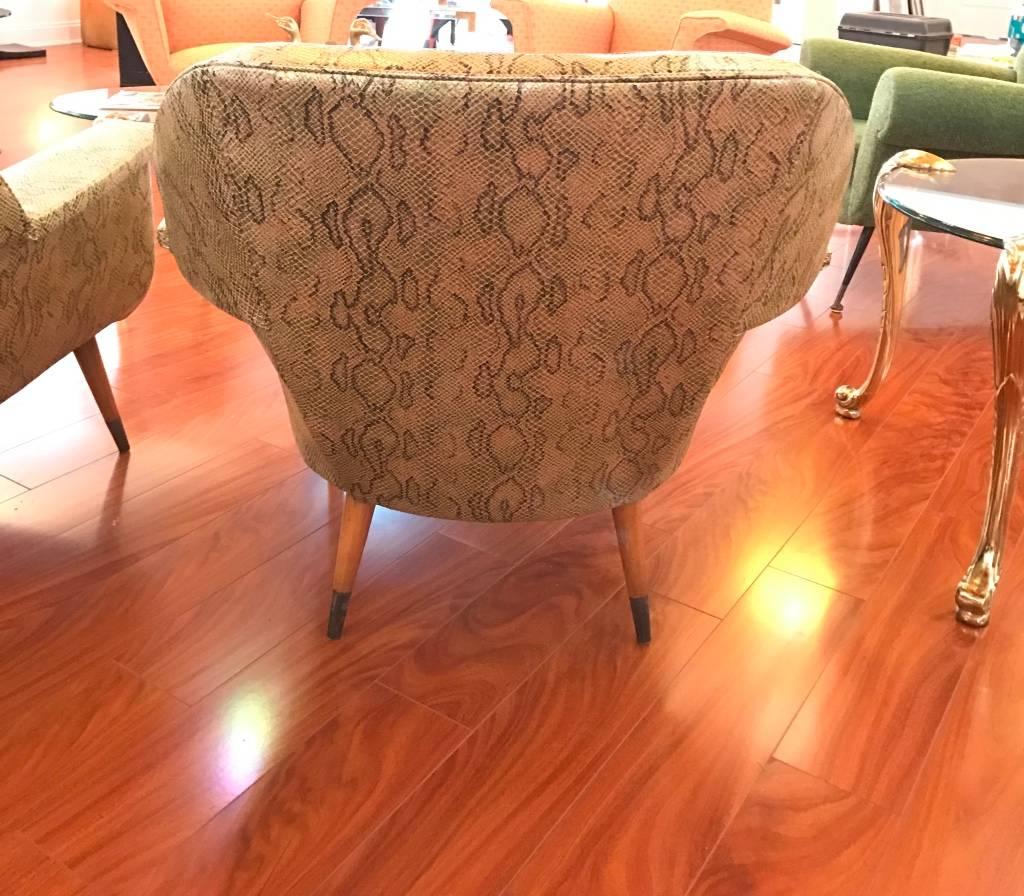 Pair of Italian Mid-Century Modern Club Chairs with Faux Snake Skin For Sale 2