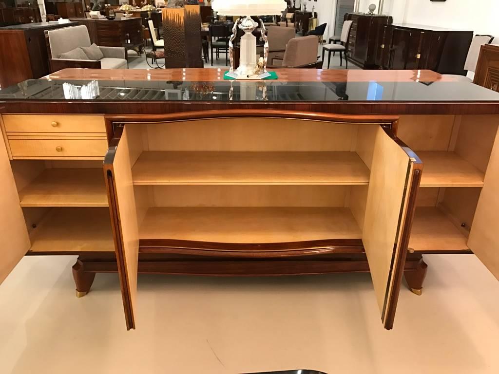 French Art Deco Palisander Buffet with Black Glass Top 1