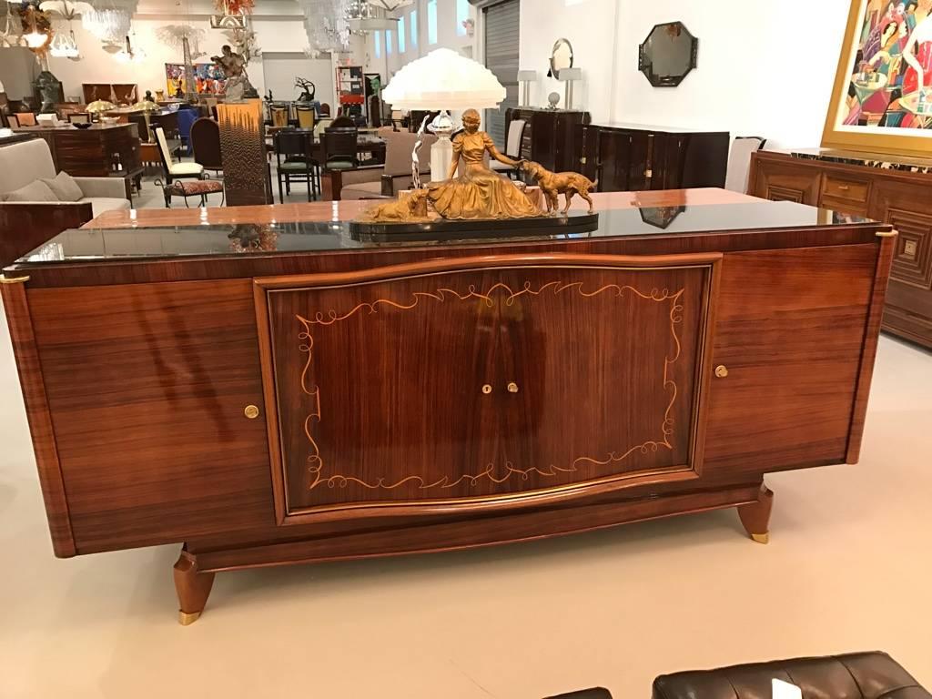 French Art Deco Palisander Buffet with Black Glass Top 2