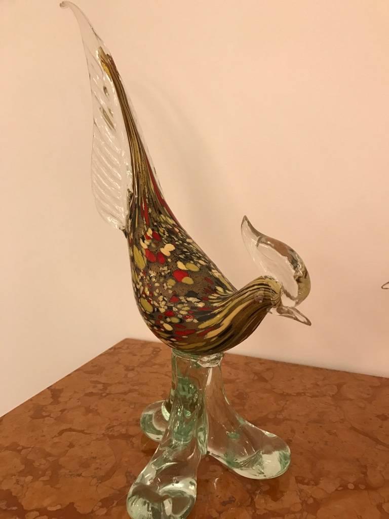 Fine XX secolo Coppia di galli italiani in vetro soffiato a mano di Murano in vendita