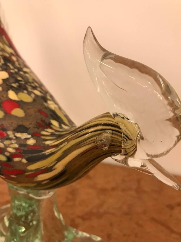 Mid-Century Modern Pair of Italian Murano Hand Blown Glass Roosters For Sale
