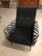 Mid-Century Pair of Metal Club Chairs with Faux Zebra Print